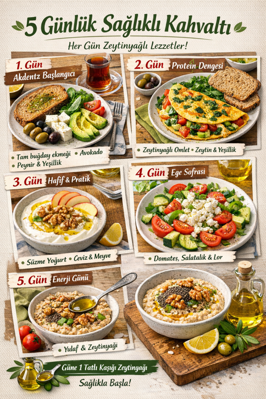 5 Günlük Sağlıklı Kahvaltı