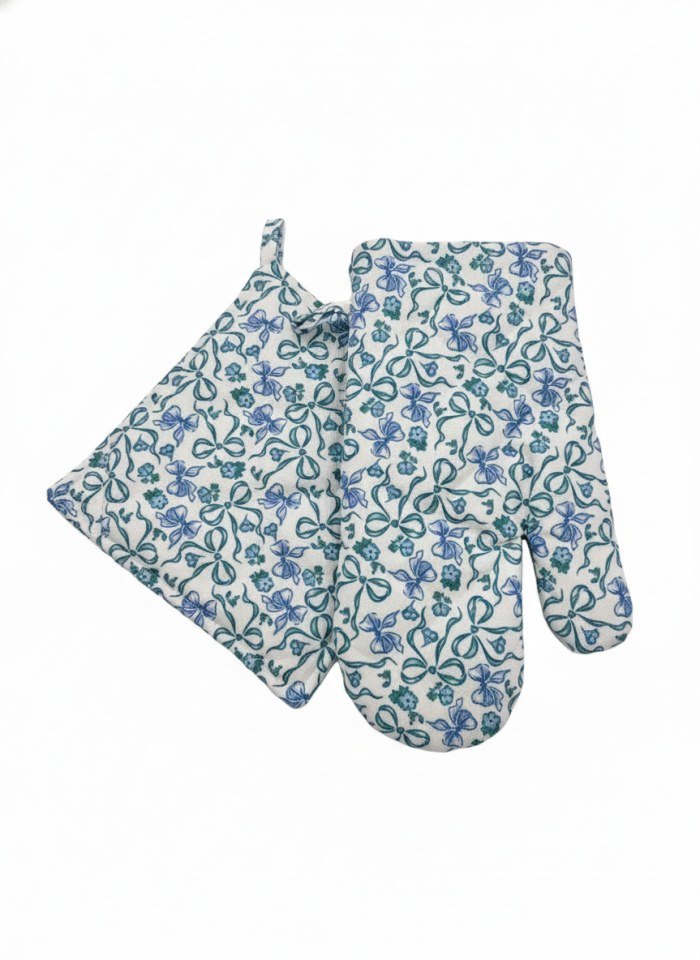 Mavi Beyaz El Yapımı Fırın Eldiveni