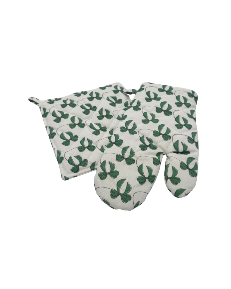 Yeşil Kurdele Desenli El Yapımı Fırın Eldiveni